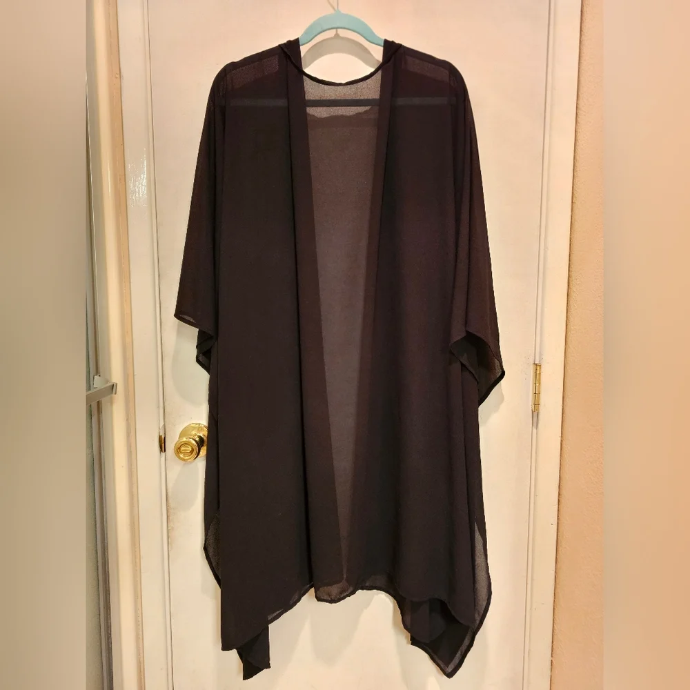 Black Sheer Open Front Drape Cardigan - Women - Picture 3 of 3